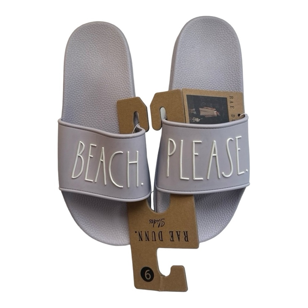 Rae Dunn Beach Please Slides Sandals Summer Pool Vacation‎ Fun Size 9